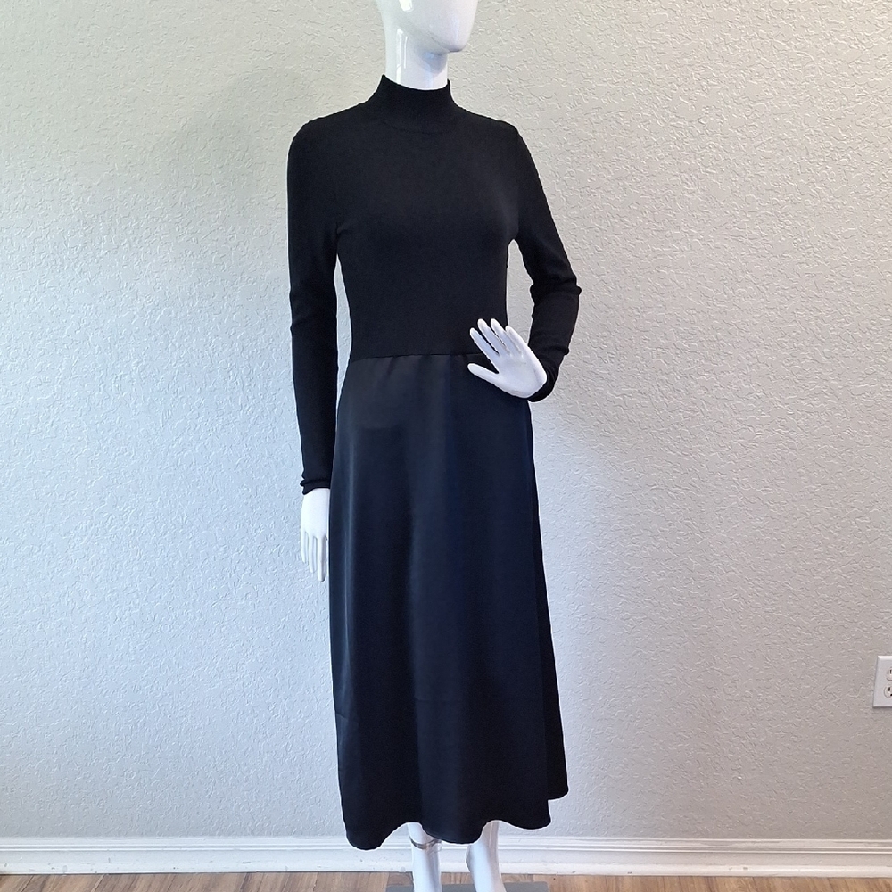 Ann Taylor Black Long Sleeve Mock Neck Sheath Dress - Picture 5 of 11